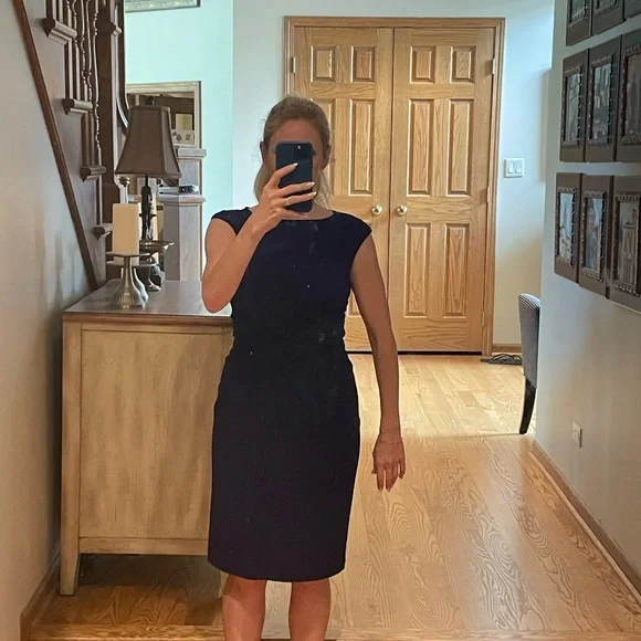 Ralph Lauren Blue Purple Twist Front Cap Sleeve Knee Length Dress - Picture 8 of 11